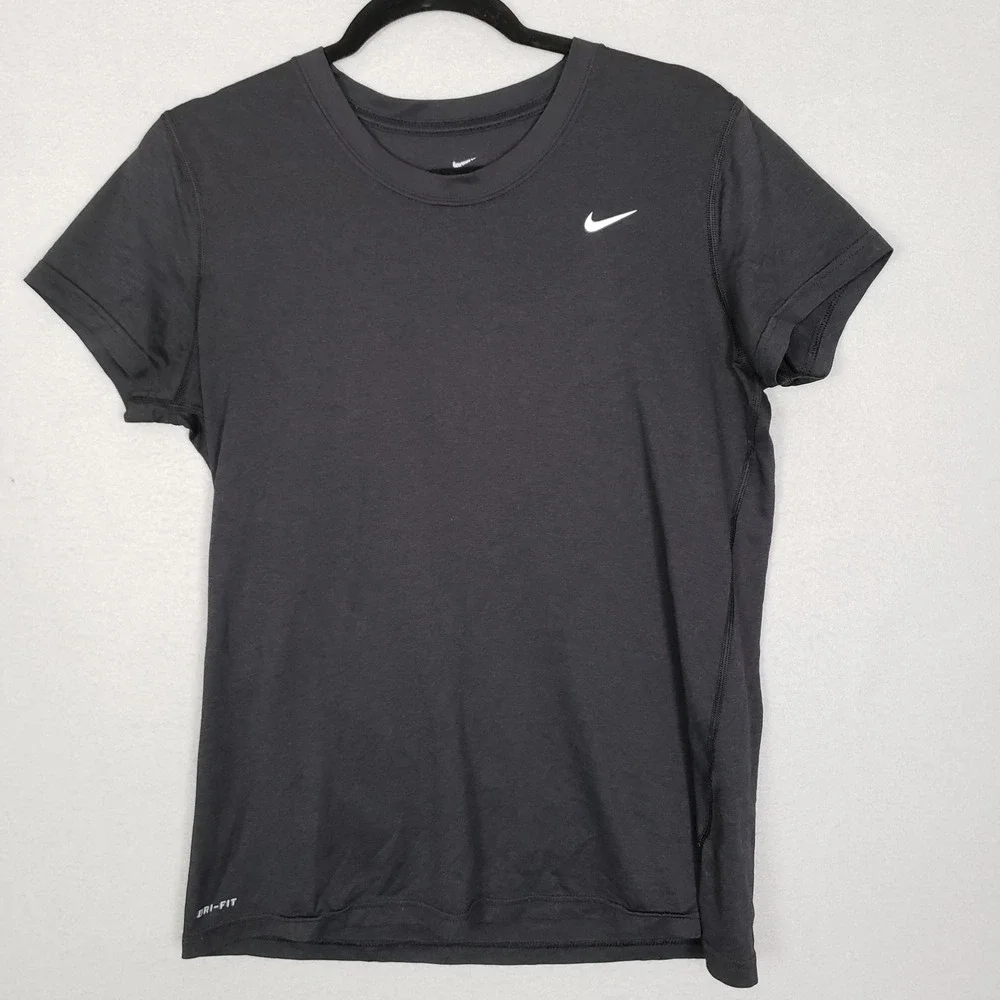 Nike Dri-Fit Tee Shirt Solid Black Casual Basic Swoosh Logo Workout Gym Size L